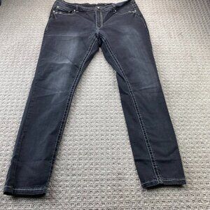 Suko Jeans Women Size 16 Black skinny low-rise Rhinestones Faded Washed Denim